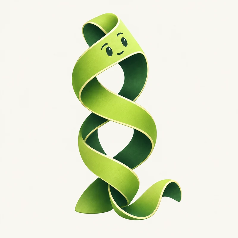Twill forms an open DNA-like helix with his own green ribbon.
